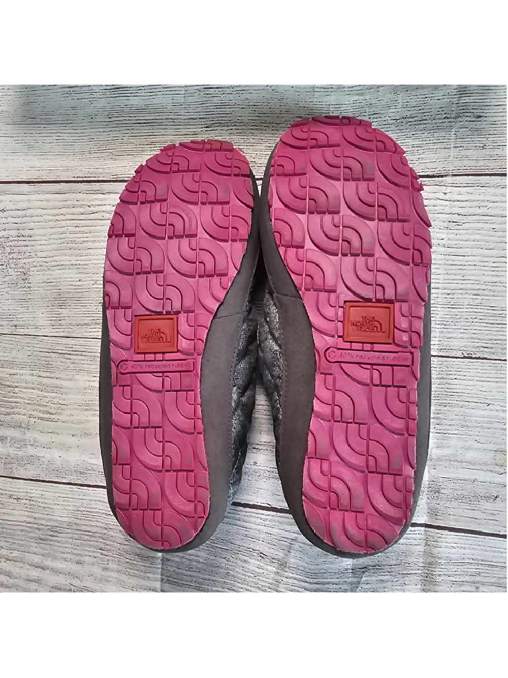 NWT North Face sz 8 Women's thermoball traction mule II, grey/pink camp slippers - Picture 3 of 7